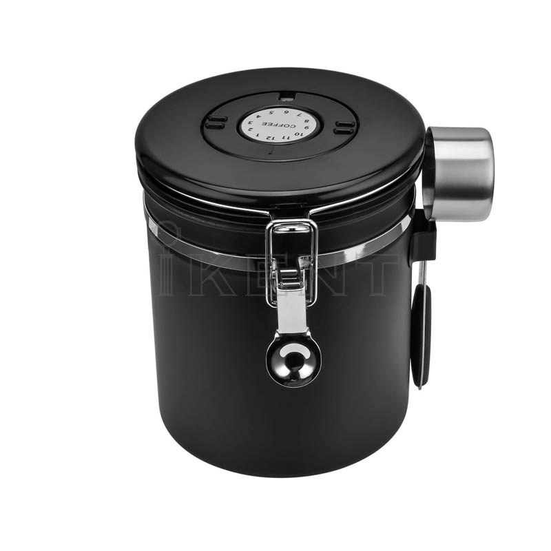 kitchen storage tea flour cereal coffee bean canister airtight stainless steel CO2 exhaust lid container with scoop date tracker manufacture factory