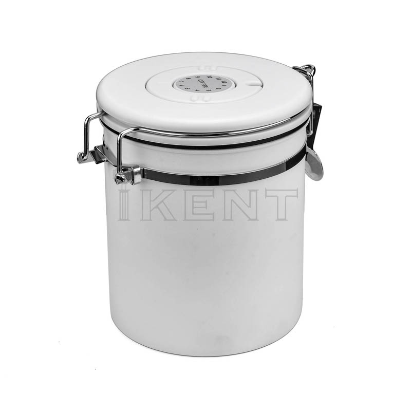 date tracker lid kitchen storage tea flour cereal coffee bean canister airtight stainless steel CO2 exhaust lid container with scoop date tracker manufacture factory