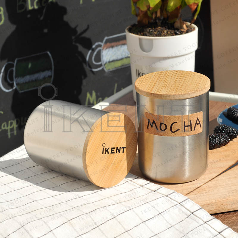 seal 304 stainless steel bamboo wooden lid canister matcha powder airtight container factory