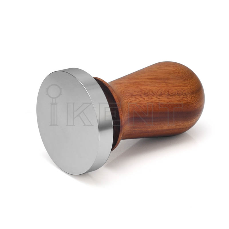 58mm wooden handle espresso coffee tamper spring back loaded stainless steel tamper base manufacturer