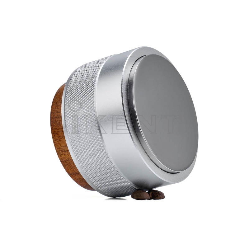 ikent coffee calibrated spring loaded tamper stainless steel base wooden handle auto rebound tamper barista tools manufacturer factory