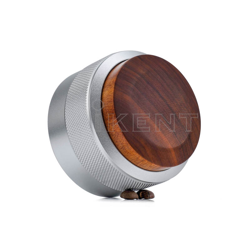 ikent coffee calibrated spring loaded tamper stainless steel base wooden handle auto rebound tamper barista tools manufacturer factory