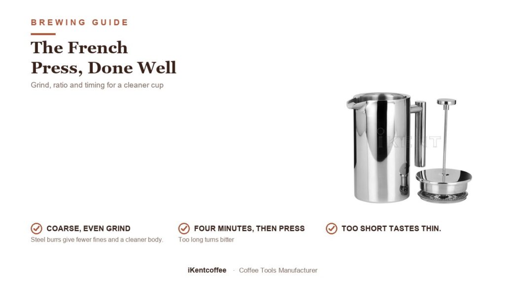 How to brew better coffee with a stainless steel French press - grind, ratio and timing