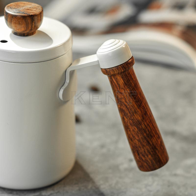 Gooseneck coffee kettle for precise water flow wooden handle with lid