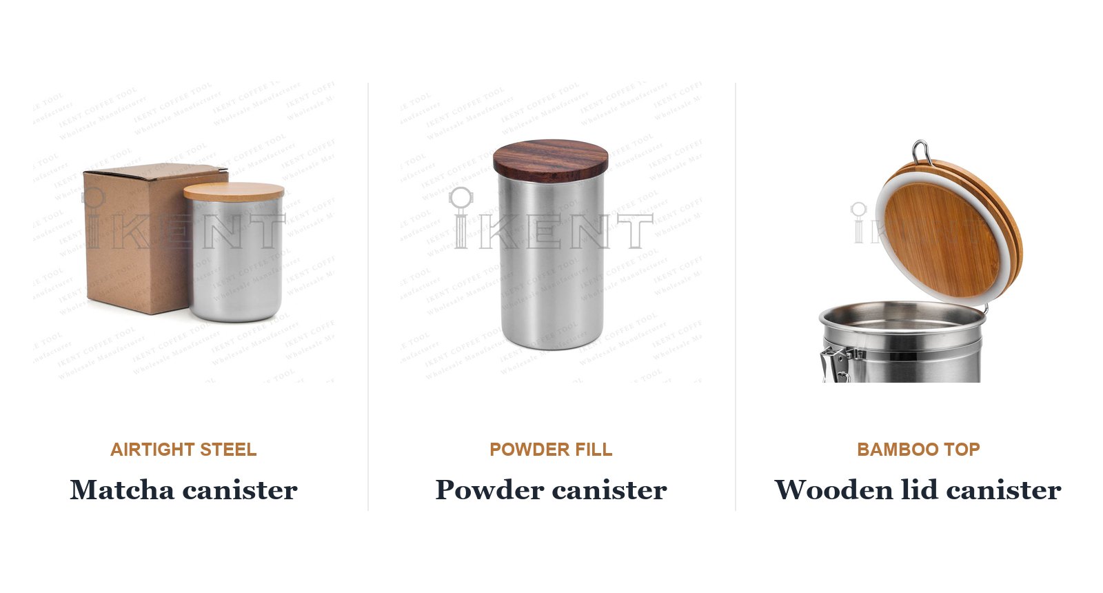 Three matcha canister options compared - airtight steel, powder canister and bamboo lid