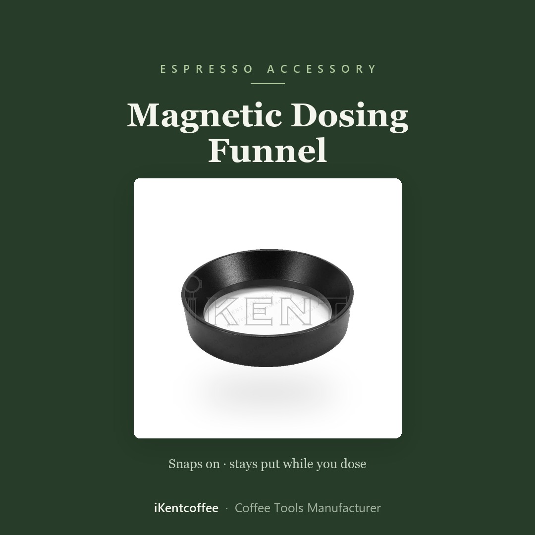 Magnetic dosing funnel blog guide cover, espresso accessory